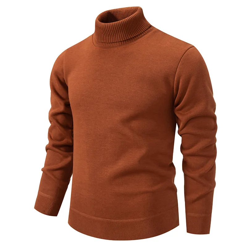 Mens Autumn Winter Turtleneck Sweater Mens Casual Slim Solid Thicken Fleece Warm Knitted Pullover Street Versatile Knitwear 4XL