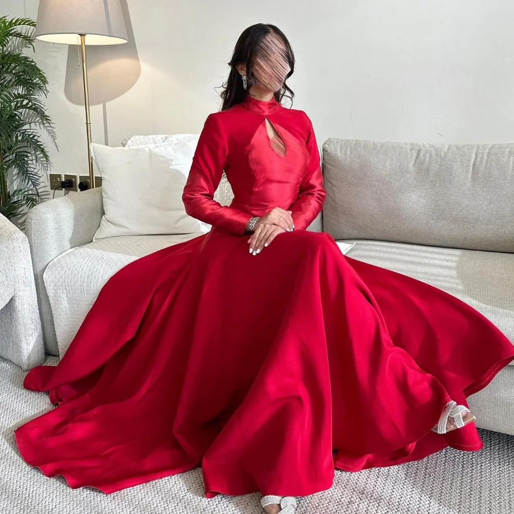 

Jiayigong Satin Draped Ruched Cocktail Party A-line High Collar Bespoke Occasion Gown Long Dresses