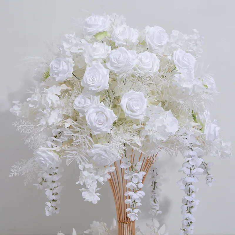 2 sets 60cm Foggy Hydrangea Rose Wedding Table Decorative Iron Frame Flower Vase Art Installation Flower Ball