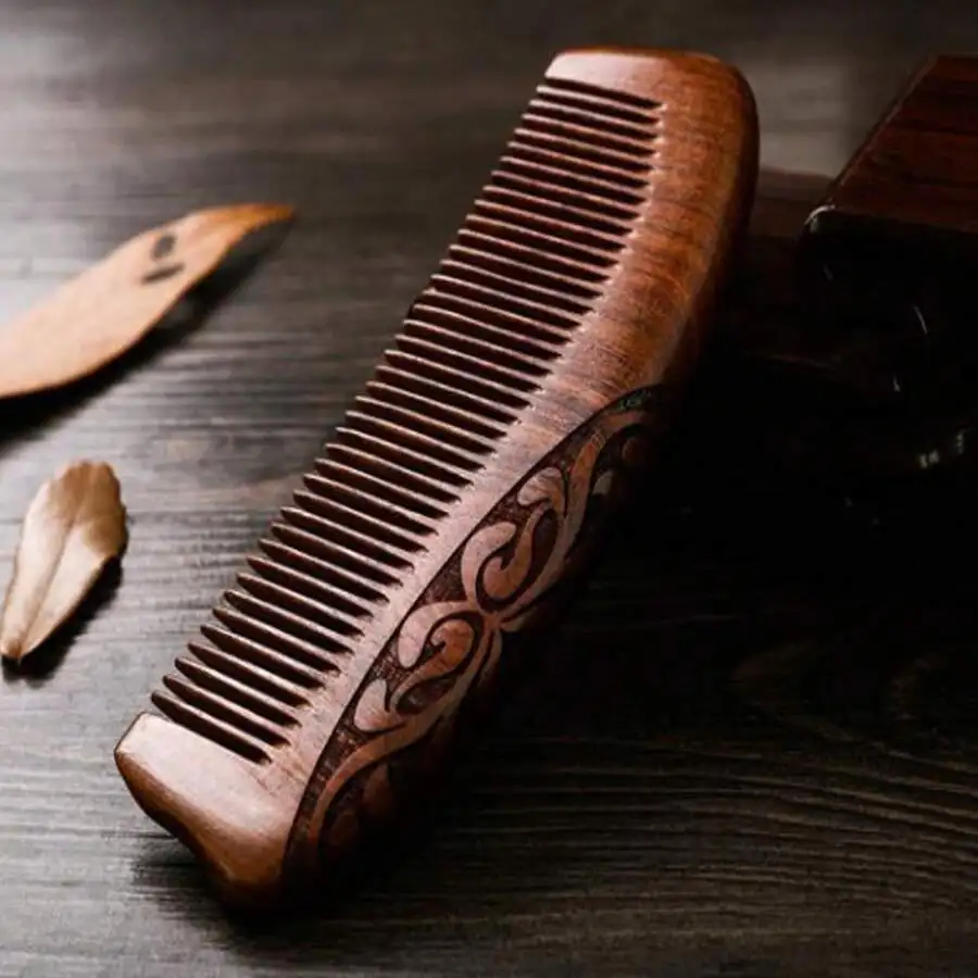 

Elegant Sandalwood Wood Comb Double-Sided Carved Fine Tooth For Dry Hair Styling