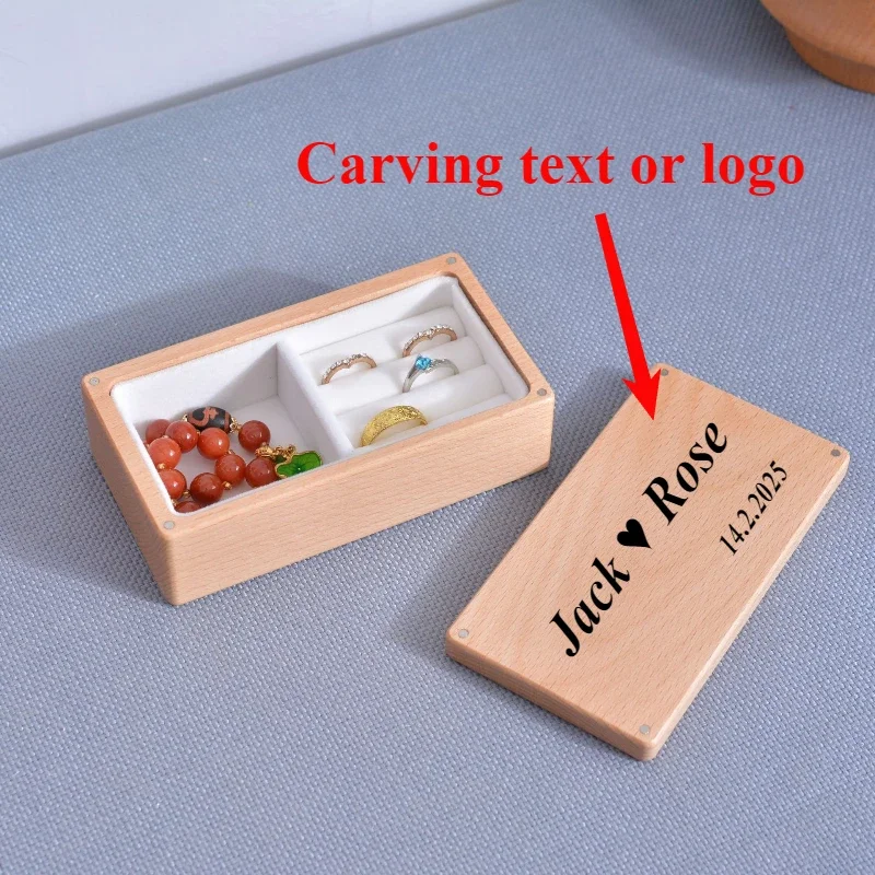 

Solid Wood Jewelry Box with Multiple Compartments and Customizable Engraving for Earrings, Rings, Necklaces and Bracelets