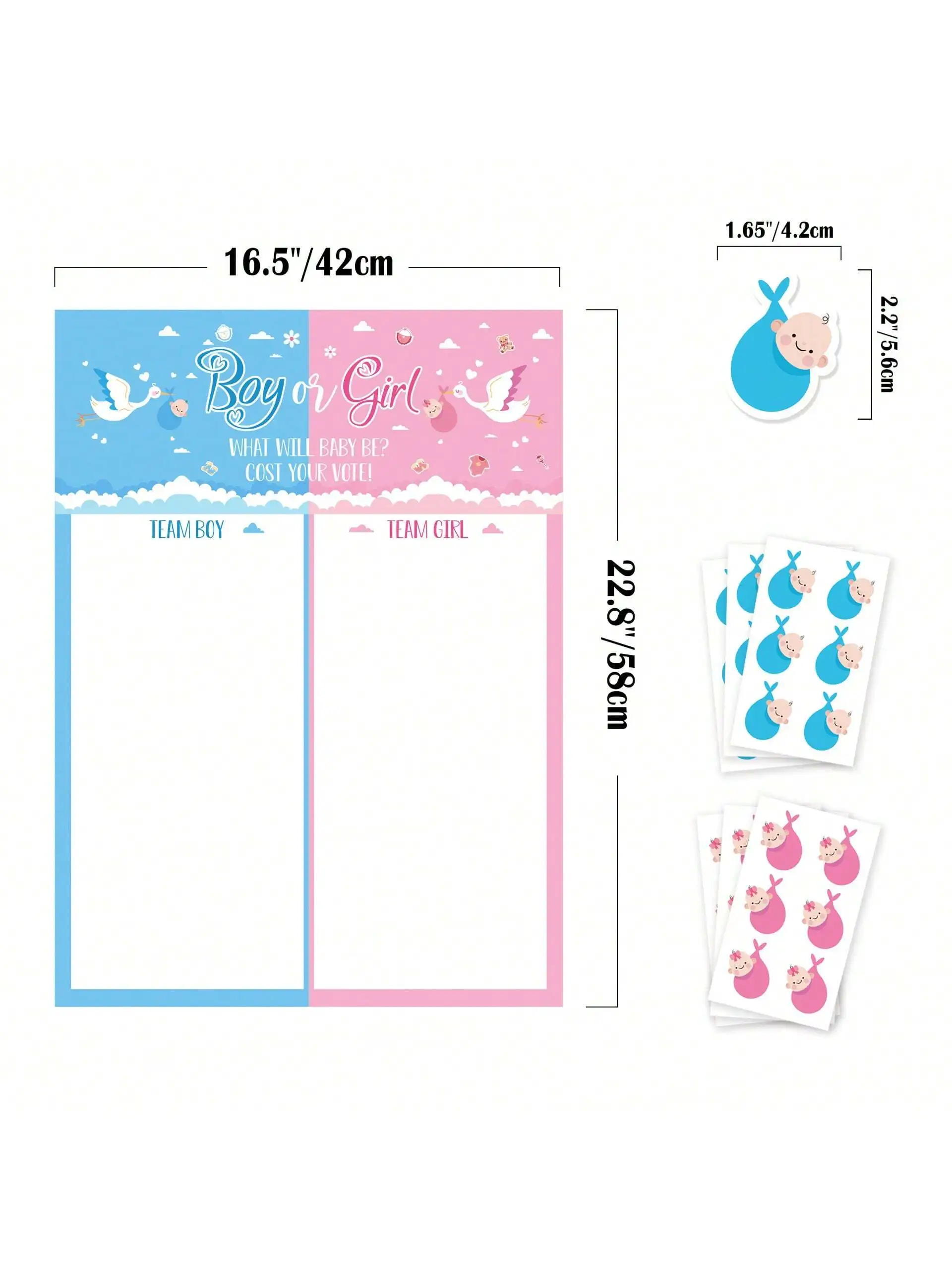 1 Set Gender Reveal Voting Board Sign, Guess The Gender Reveal Game for 36 PCs Baby Shower with Boy Girl Voting Stickers