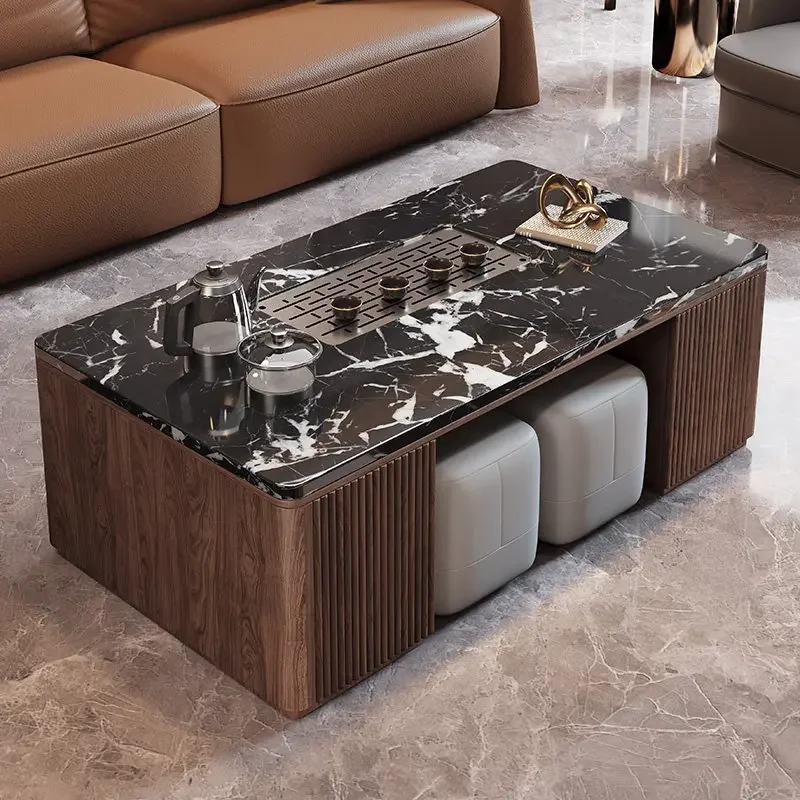Solid wood marble kung fu coffee table walnut color tea drinking automatic integrated Sheung Shui villa sofa combination