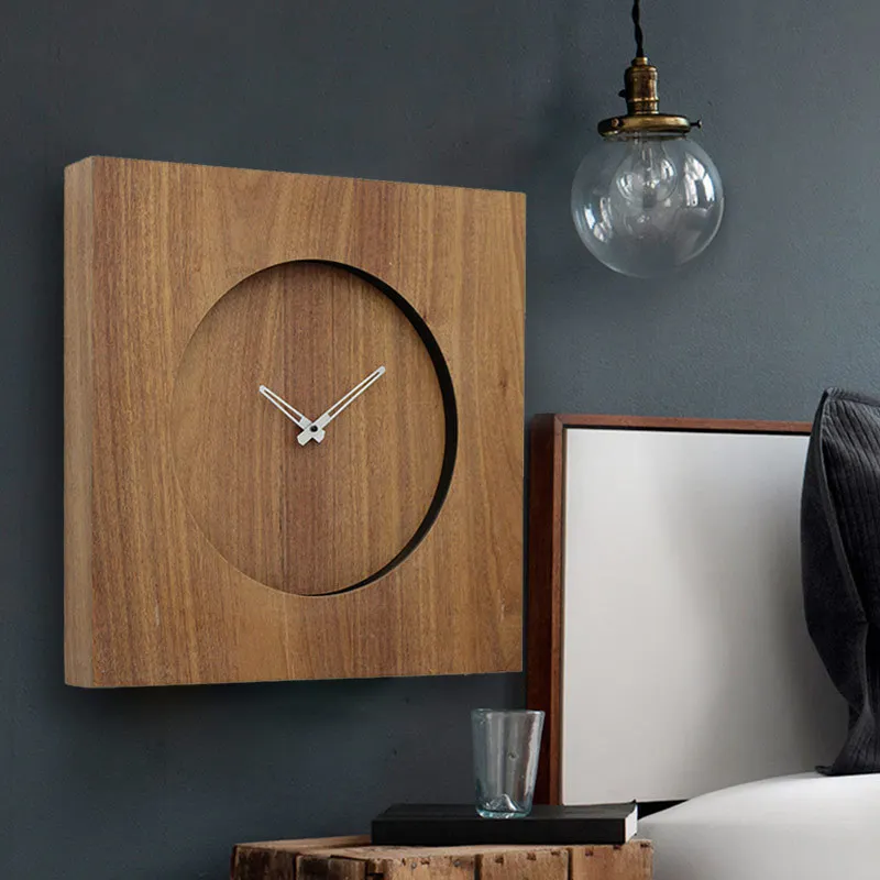 Silent wall clock home living room bedroom creative wall-mounted solid wood pattern wall decoration clock