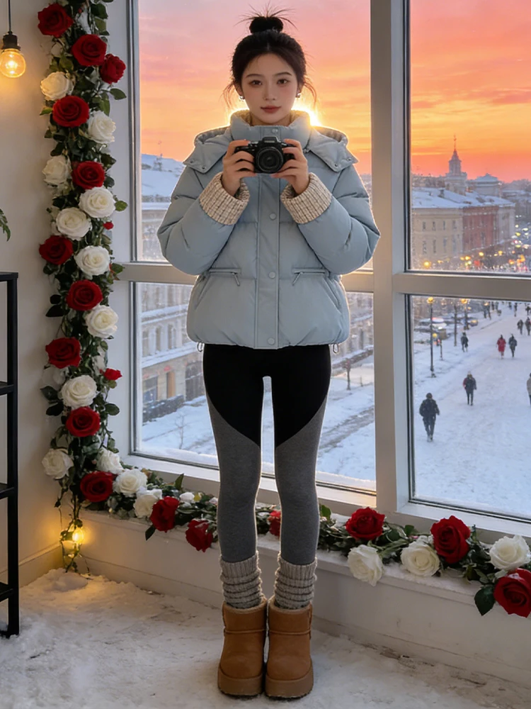 Sli Winter Jaet Casaco feminino forrado de algodão com forro Fce coreano Sle solto ajuste longo com fecho de zíper