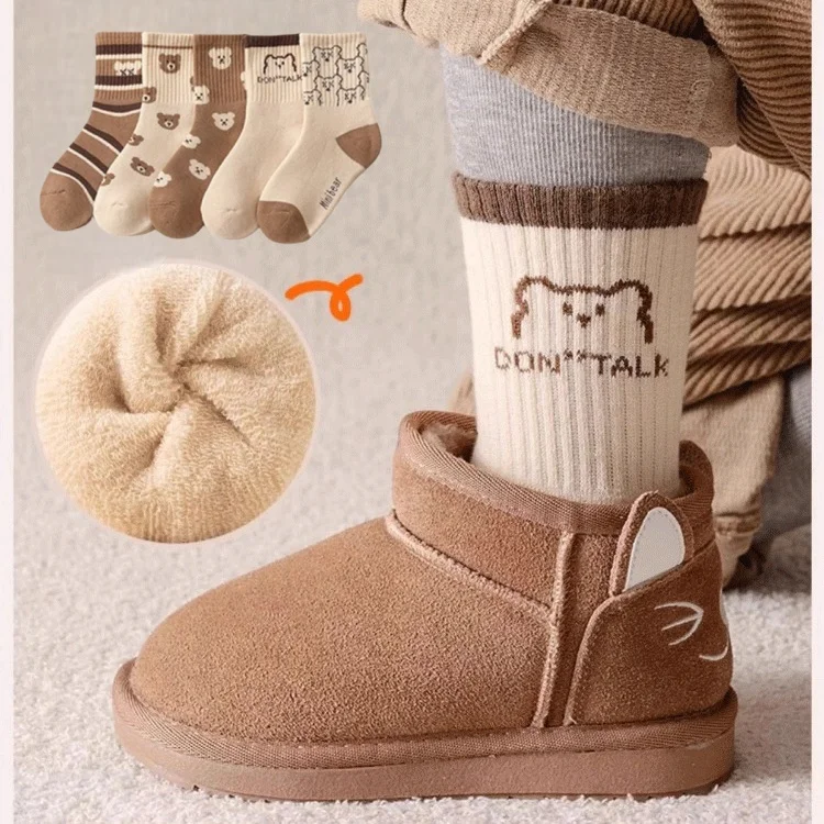 5 Paar Kindersocken Babysocken Winter Warme Socken Jungen Mädchen Thermosocken Kinder Dicke Plüschsocken – Detail 4