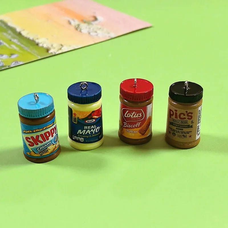 3D Miniature Big Salad Peanut Butter Resin Charms 10pcs/Pack Cute Bottle Keychians Necklace Pendant Diy Jewelry Make Accessory