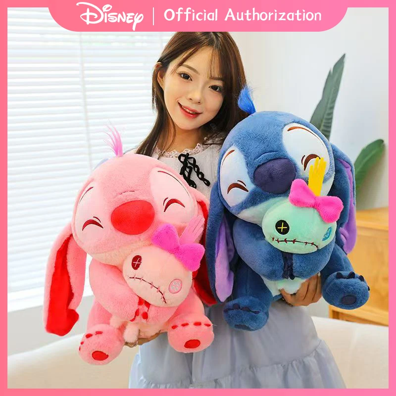 45CM-80CM New Disney Lilo & Stitch Plush Toy Cute Angel Stuffed Doll Anime Collection Memorable Souvenir Kawaii Birthday Gift