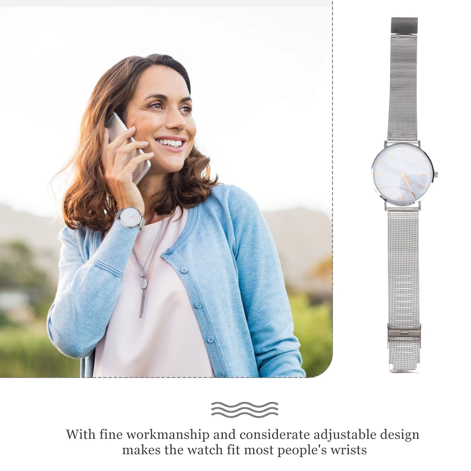 

Marble Pattern Women Quartz Watch Silver Elegant Bracelet Dress Wristwatch for Casual Business Fashion Daily Wear Gift