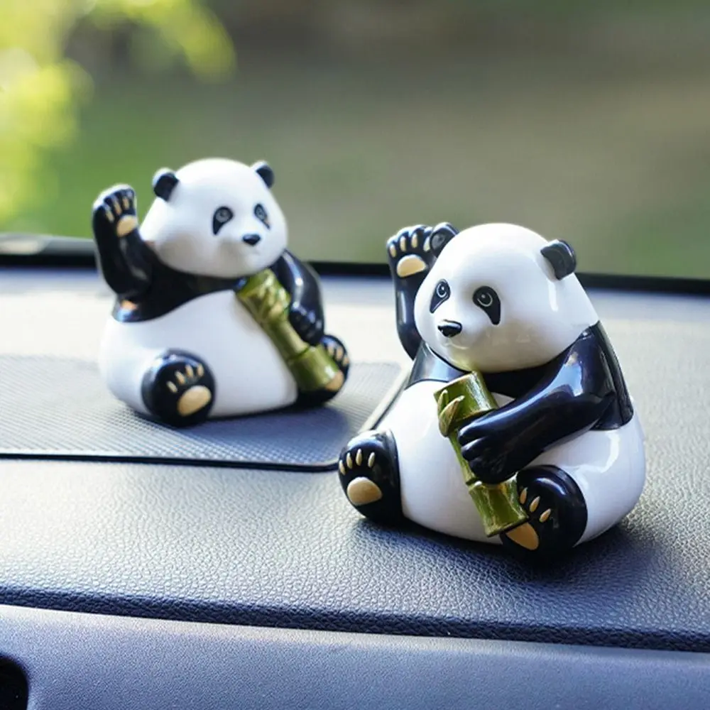 Automatic Wave Hands Panda Toys Cartoon Bamboo Simulation Panda Model Creative Handcrafts Solar Power Wave Hands Toys Kid Gifts