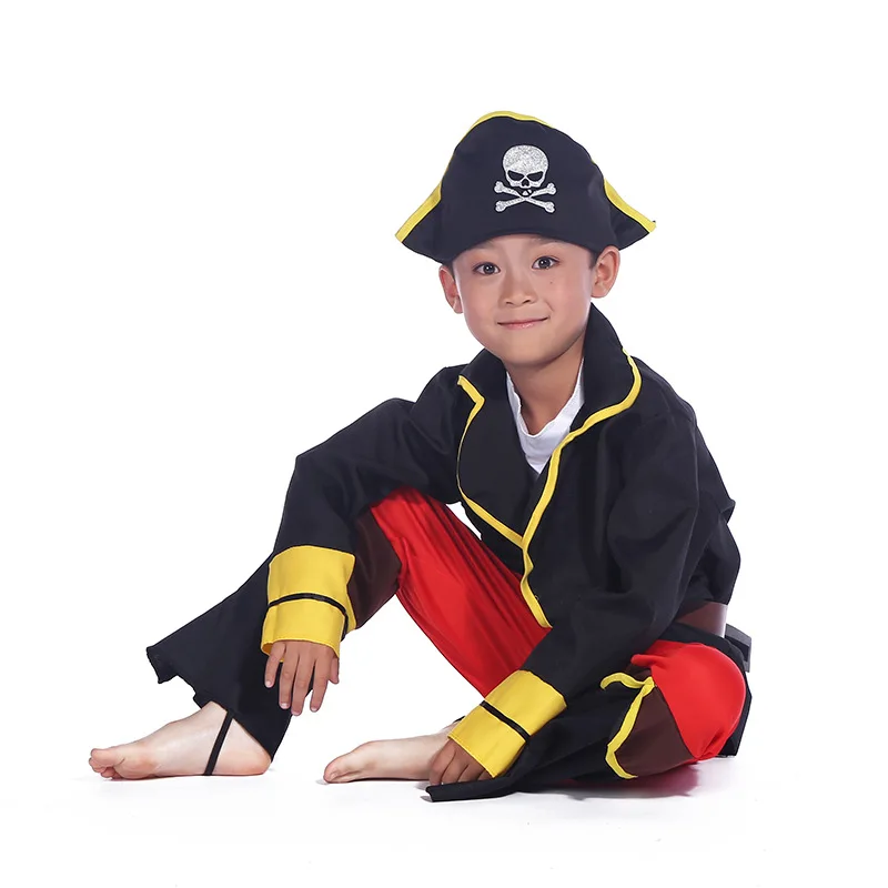 Pirate Captain Cosplay Costume Kids Boys Carnival Fancy Clothes With Props Hat Halloween Costumes Children Jumpsuits