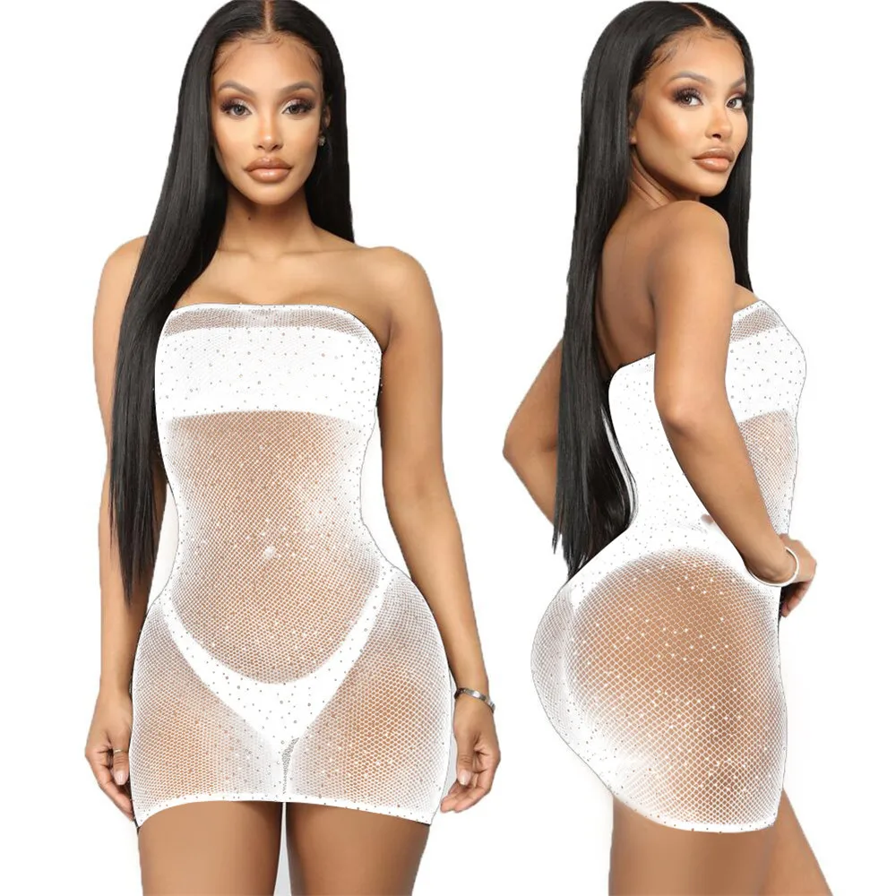 Sexy mulher fishnet halter vestido sem costas baixo corte apertado lápis bonito vestido plus size mini vestido noite clube dança beatchwear