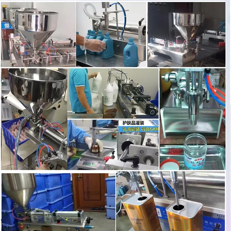 Máquina de llenado cuantitativo de doble cabezal pequeña para pasta de cacahuete, achiot y miel, con mezclador o calentador, para salsa y crema