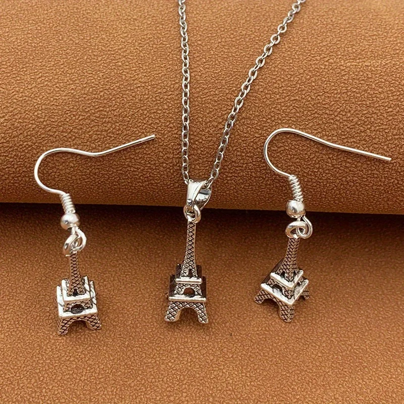 3 قطعة/المجموعة برج ايفل باريس القرط قلادة مجموعة #2