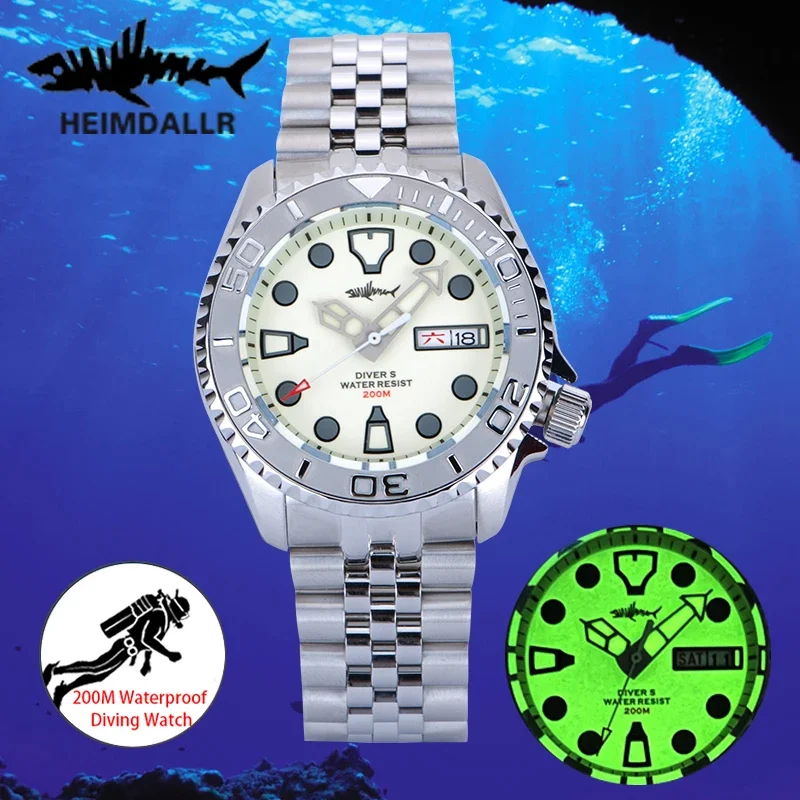 HEIMDALLR SKX007 Herren-Taucheruhren C3, voll leuchtender 316L-Stahl, Saphirglas, 20 Bar wasserdicht, NH36A-Uhrwerk, Uhren für Herren