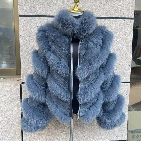 New fashionable Natural real fox fur coat adopts a combination of real fox fur and thick rabbit fur  jacket mixed woman fur coat