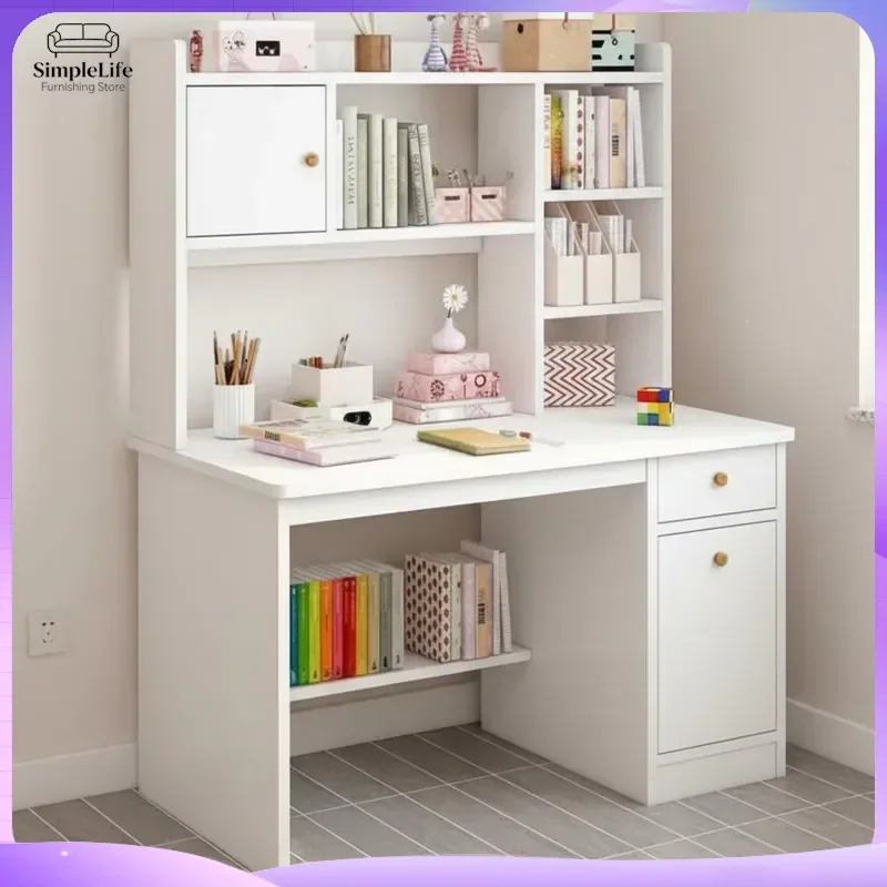 Study Desk with Shelves and Drawers Computer Desk for Students Home Office  Modern L-Shaped Desk Small Space Wooden