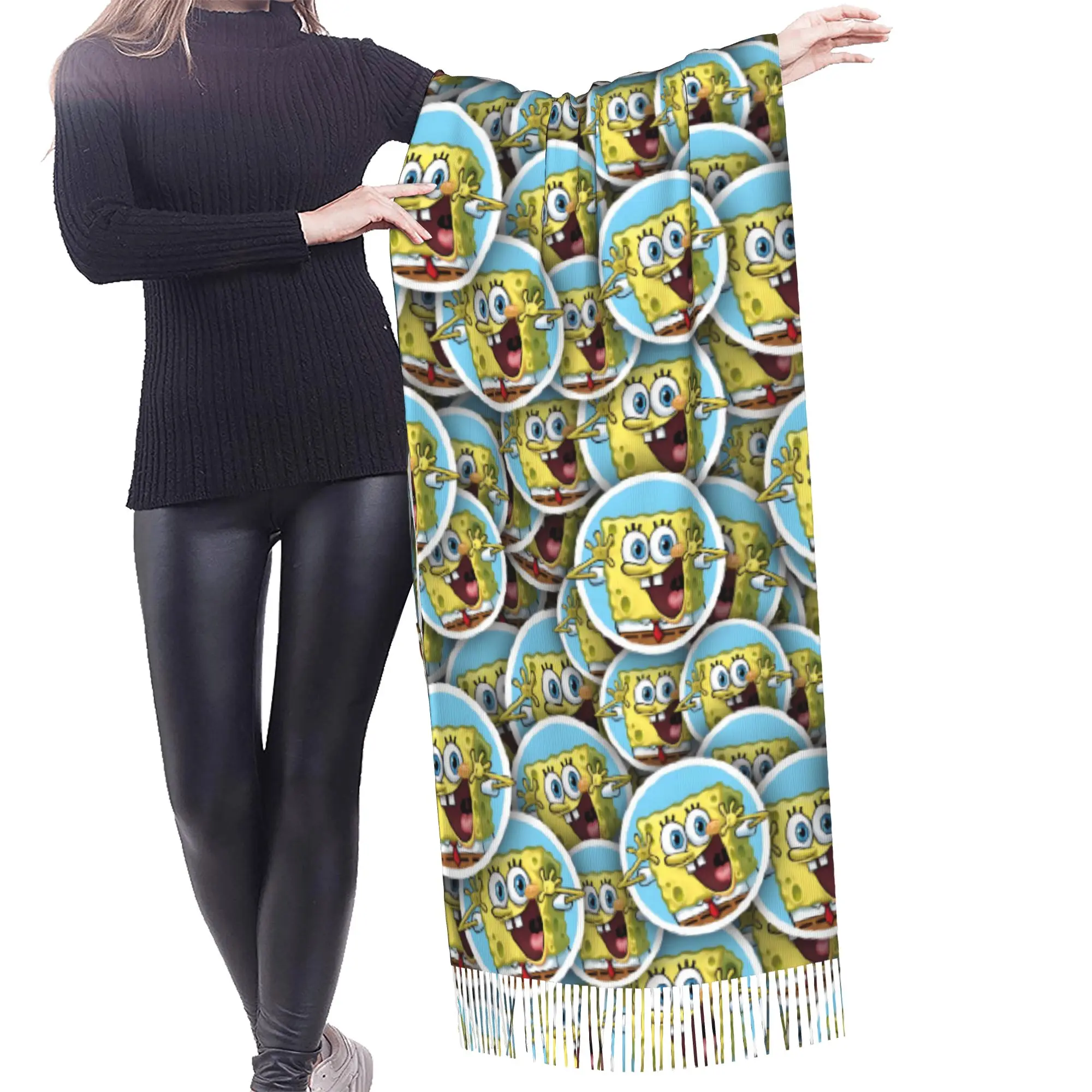 Customized Print S-Sponges Anime Bobes Scarf  Men Women Winter Fall Warm Scarves Starfish Cartoon Shawls Wraps