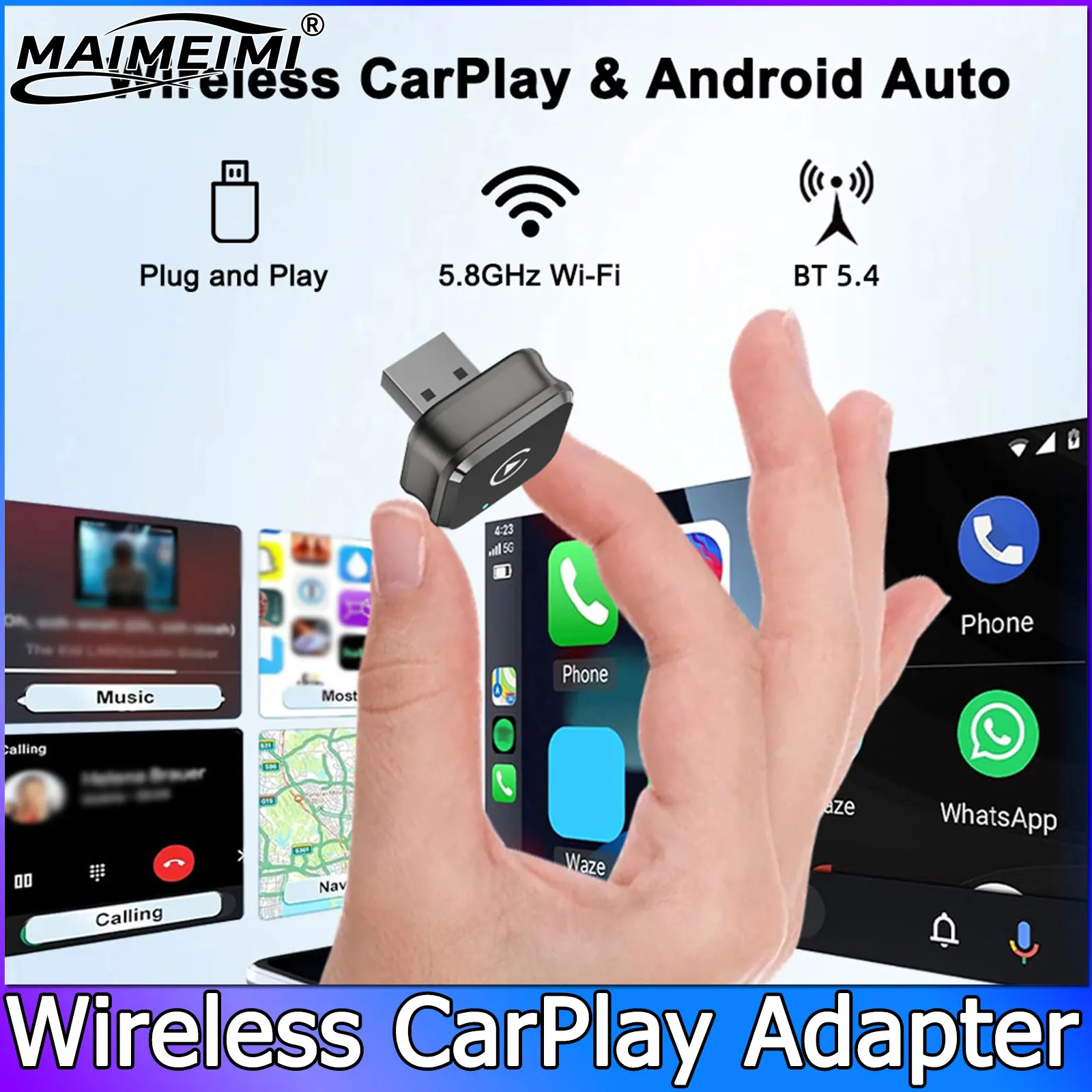 

Проводной и беспроводной адаптер CarPlay M4, мини-USB-разъем и разъем для подключения преобразует для автомобилей, Bluetooth-совместимый для iPhone + Android