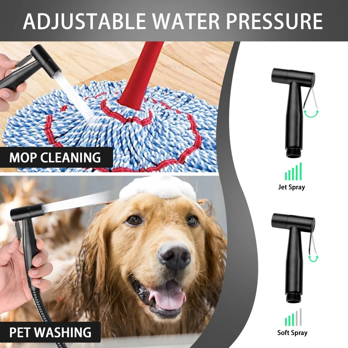 Stainless Steel Handheld Bidet Sprayer Set with Hose, G1/2 G7/8 T-Valve, High Pressure Toilet Shattaf Kit for Bathroom Cleaning