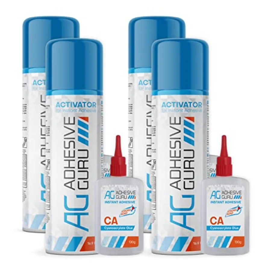 

Клей Adhesive Guru CA с активатором для деревообработки, 4 x 4,5 унции - 4 x 16,9 жидких унций, цианоакрилатный клей для металла, пластика, резины, DI