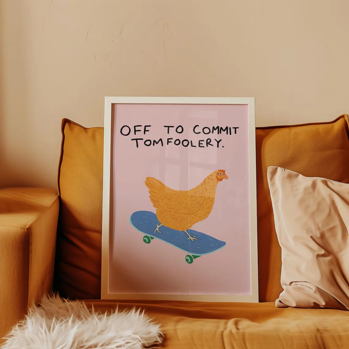Huhn von „Off to Commit Tomfoolery“, lustige Druckkunstwerke für Galerie, Wanddekoration, Hühnerthema, Wandkunst