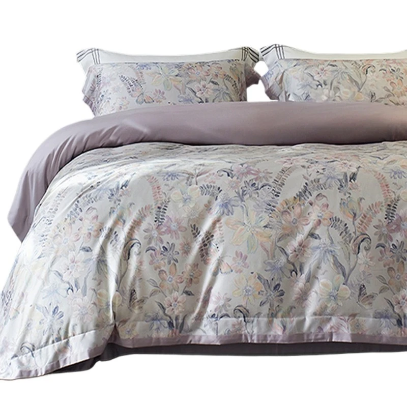 

High-grade Lyocell Tencel long-staple cotton polished four-piece set, bed sheet quilt cover, light luxury bedding, autumn and