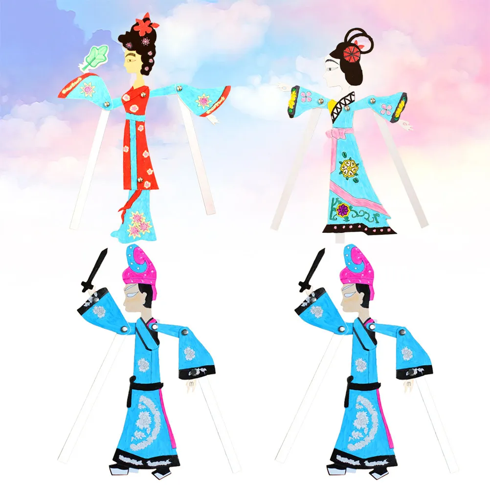 4Pcs DIY Handicraft Materials Chinese Shadow Puppetry Traditional Culture Painting Drawing Props for Kids Early Education Art