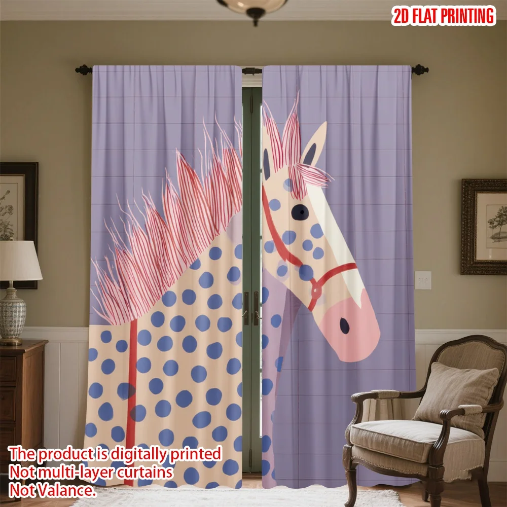 

2D flat printing 2pcs Drapes Spotted Horse Digital Printed Polyester Drapes Party Decorations Perfect for Photo Booths & Holiday