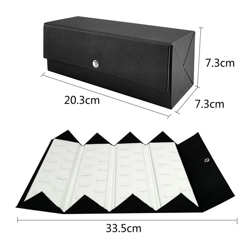 Portable Foldable Jewelry Storage Box Black Leather Outer and White Leather Inner Jewelry Box Rings Necklace Pendant Container