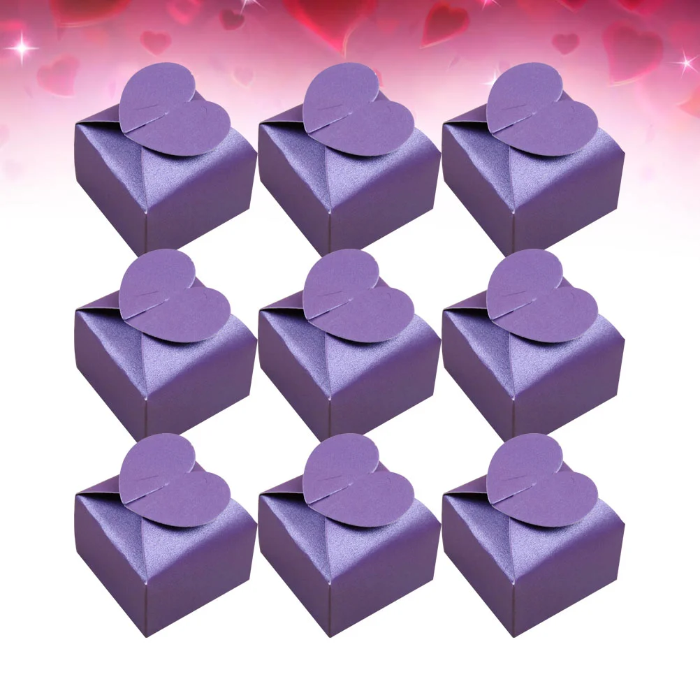 

50 Pcs Gift Boxes for Presents Paper Candy Containers Heart Wedding Favor European Style Purple