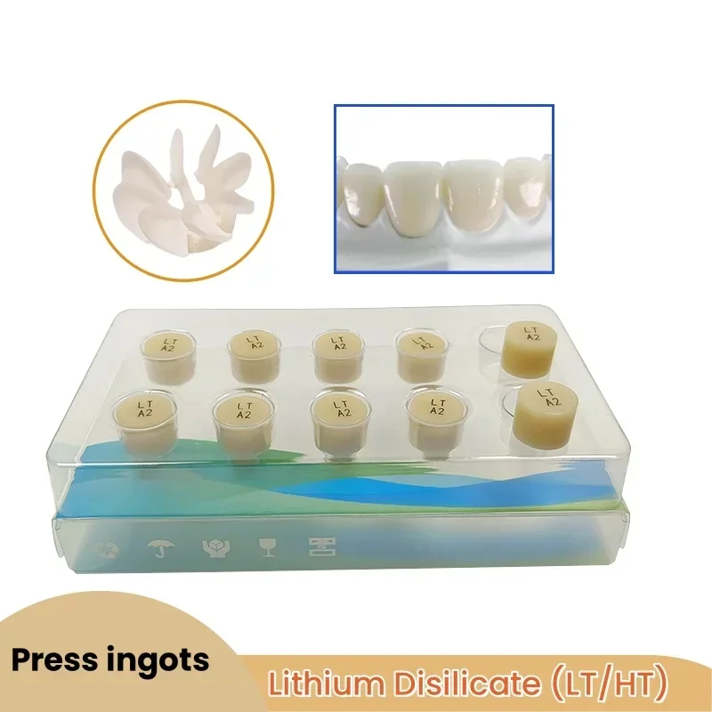 10Pcs Dental Press Ingots Glass Ceramic Ingot Disilicate Lithium Block HT/LT Dentistry Lab Materials for Denture Teeth Veneers