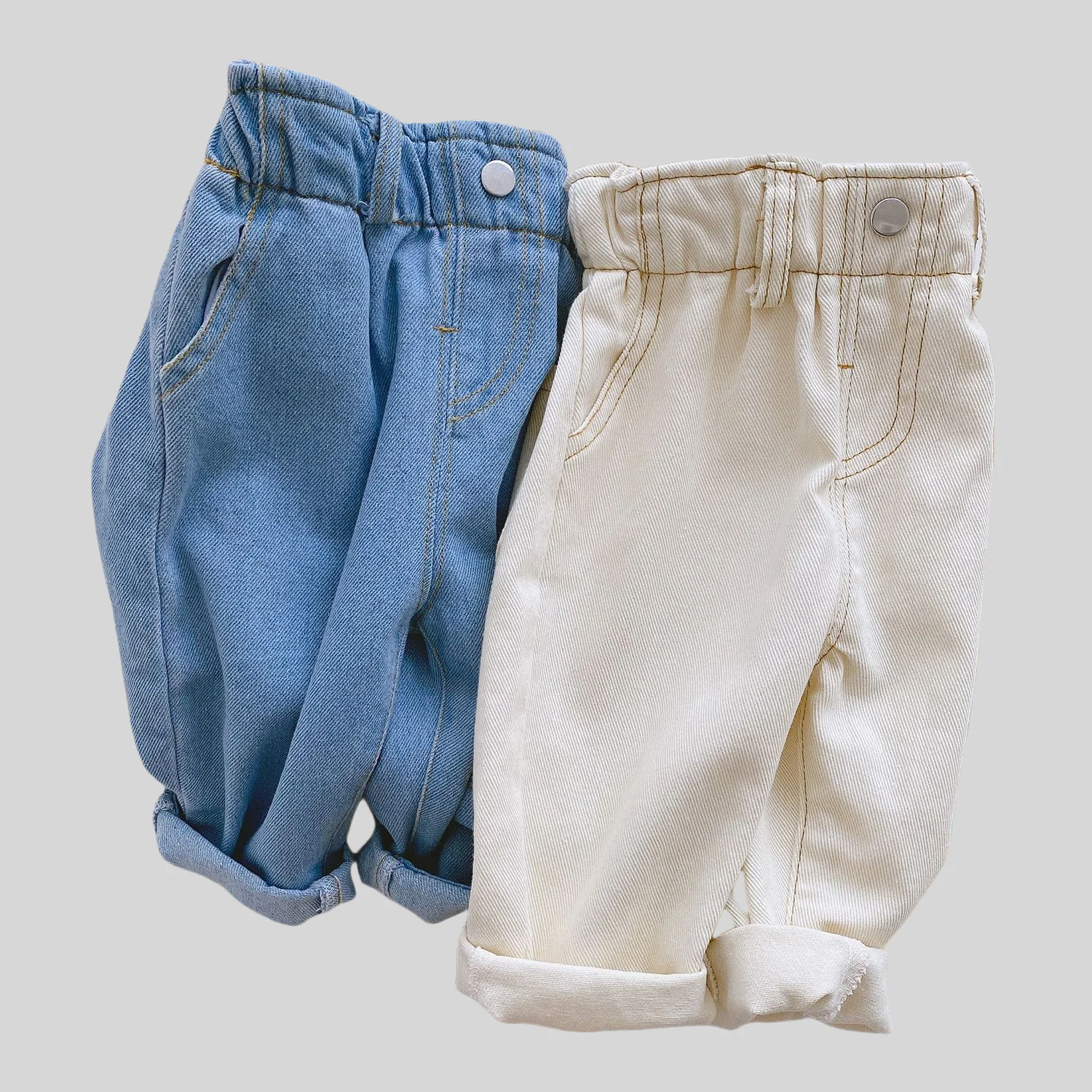 

Baby Boys and Girls Jeans High Cotton High Waist Korean Style Cuffed Hem Autumn Casual Pants 0-4Y Toddler Trousers