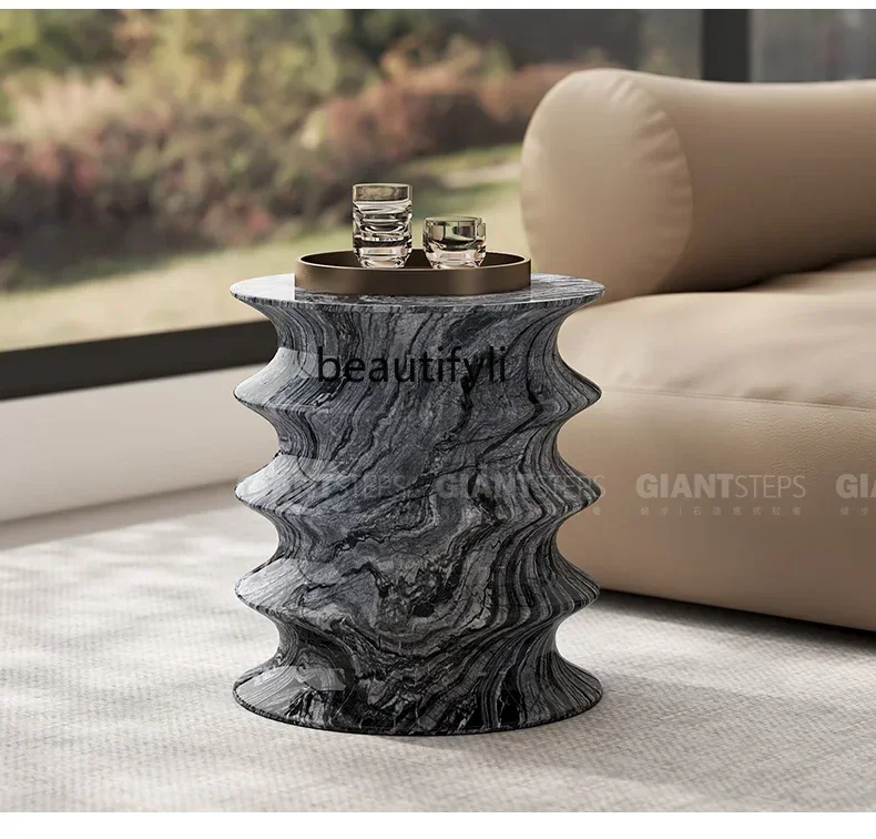 Italian minimalist natural marble edge few round personality light luxury living room sofa corner few designer models