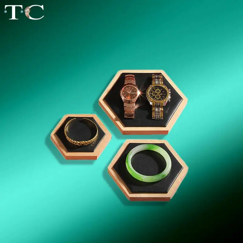 Bamboe en hout fluwelen zeshoekige sieraden display lade ring oorbellen ketting hanger armband opslag display lade