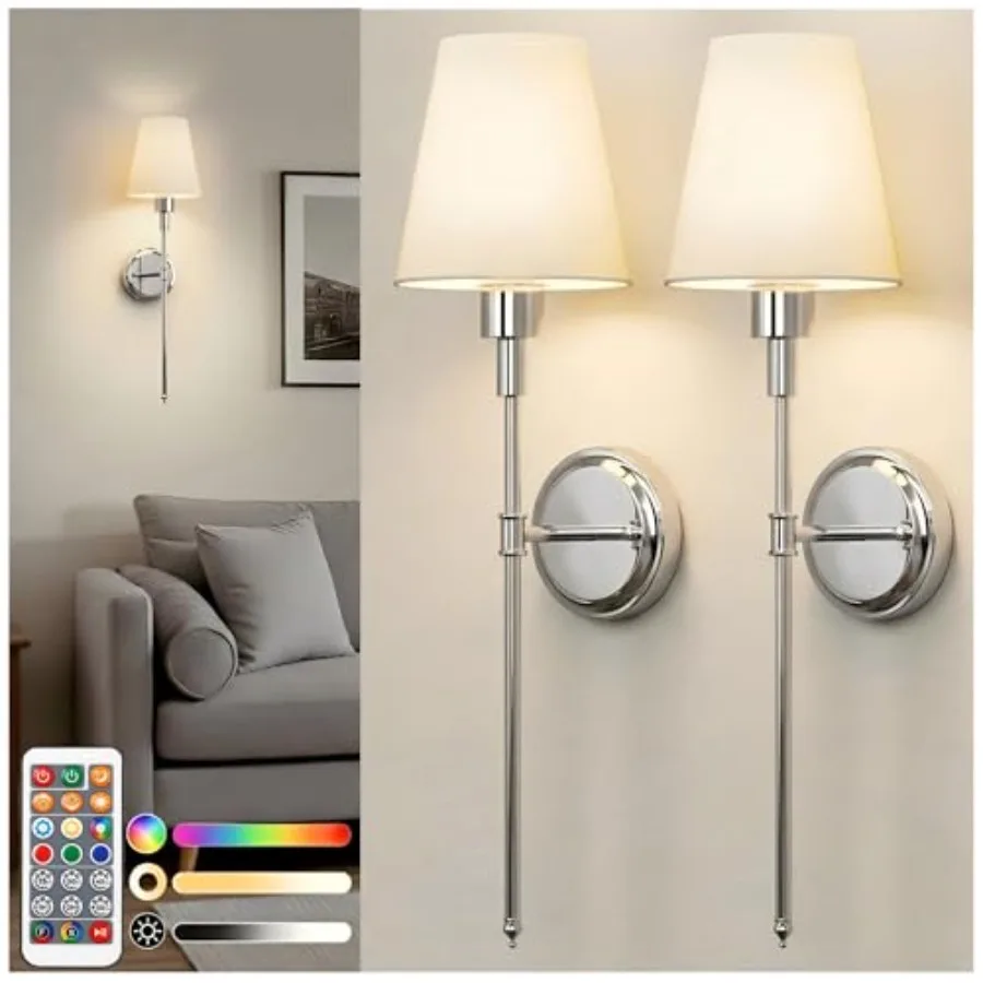 Battery Operated Wall Sconce Set of 2 Wireless Wall Light Easy to Install 7 Color Rechargeable Wall Sconces Sconce Wall Decor S