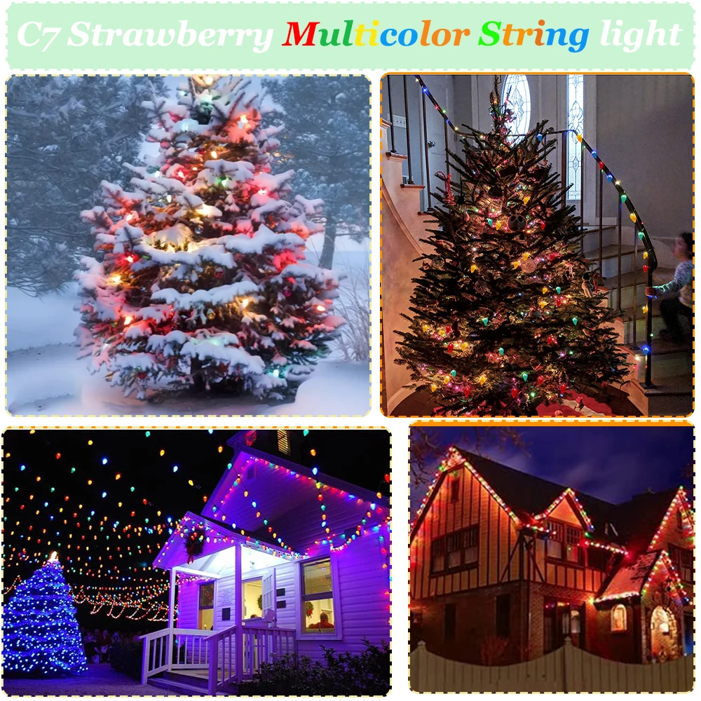 Imagem -06 - Multicolor Garland Led String Light 110v 220v E12 0.6w Plásticos Impermeáveis Anti-drop Festoon Cadeia de Luz de Natal de Ano Novo c7