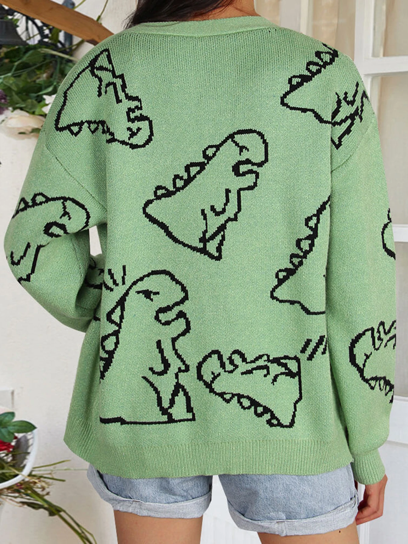 여성용 긴 소매 공룡 카디건 루즈핏 가을 겨울 스웨터 유럽 및 미국 스타일 패션