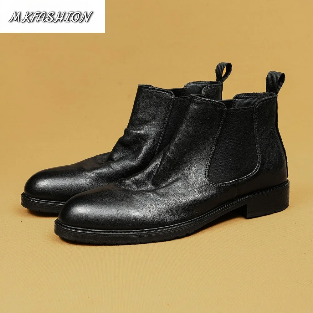 Fashion Men's Casual Dress Shoes Ankle Boots Genuine Leather Pointed Toe Slip On Flats Short Booties