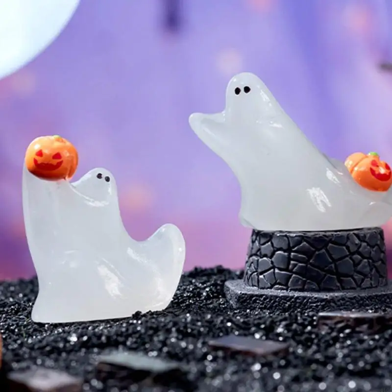 2025 New Halloweens Ghosty Figurines Pumpkins Ghosty Statue Sculpture Miniature Garden Accessories Monsters Figurine Ornament