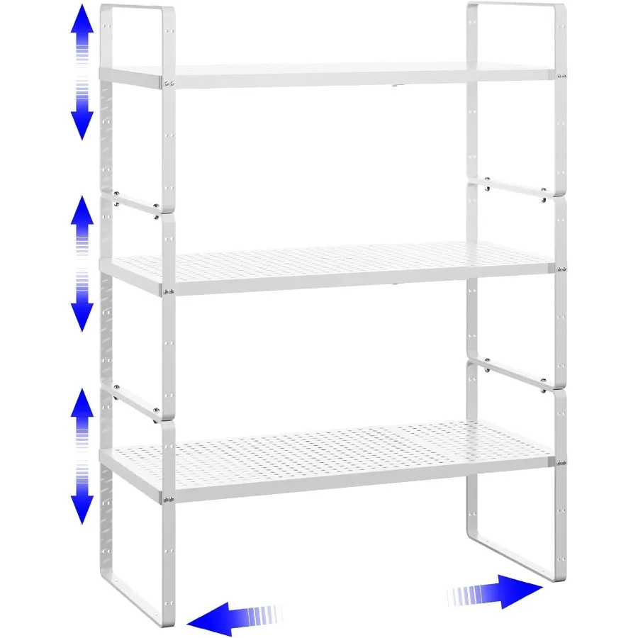 

Expandable Cabinet Shelf Organizers Kitchen Small Stand Rack Organization for Countertop Cupborad Pantry White 3 Pack
