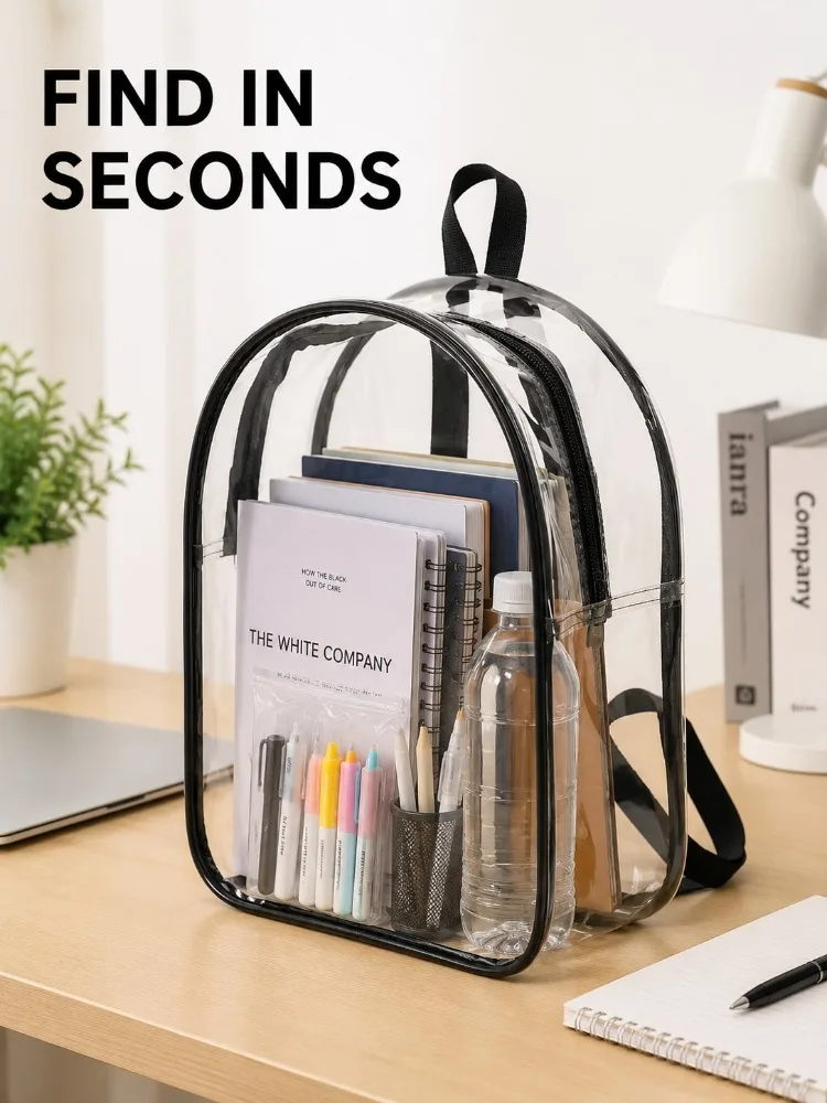 Clear Backpack Transparent PVC Bookbag Stadium Approved See Through Bag For School Concert Security Travel Backpack Unisex
