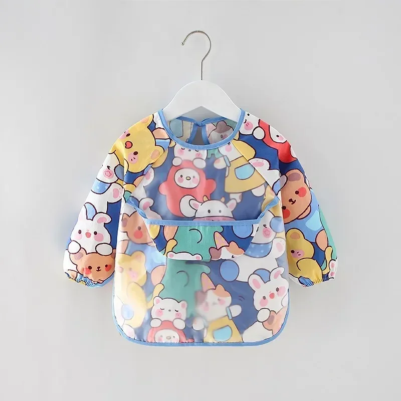 Baby Feeding Bibs Cartoon Long Sleeve Art Smock For Kids Infant Self Eating Drawing Stuff Chest Protection Waterproof Apron