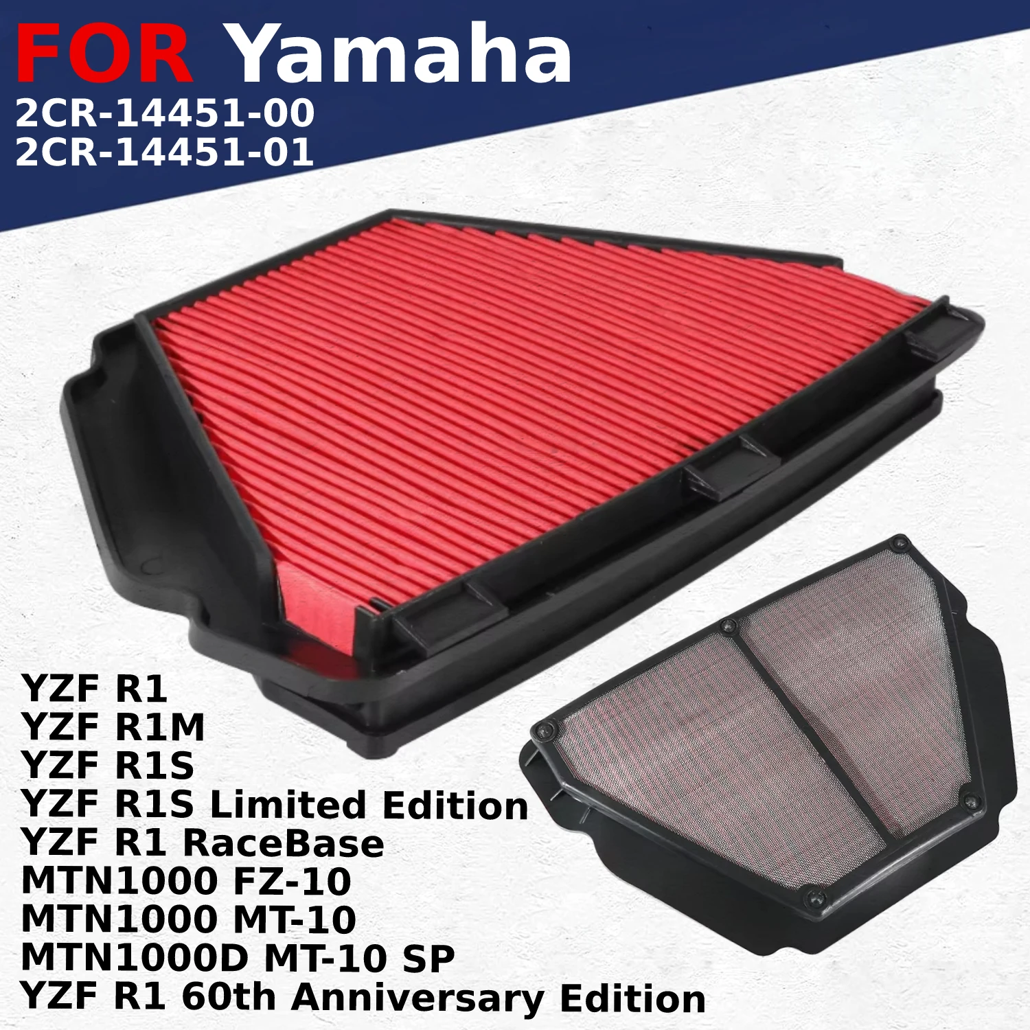 

Intake Engine Air Filter for Yamaha YZF R1 MTN1000 60th R1M R1S FZ-10 MTN1000D SP MT-10 MT 10 2CR-14451-00 2CR-14451-01