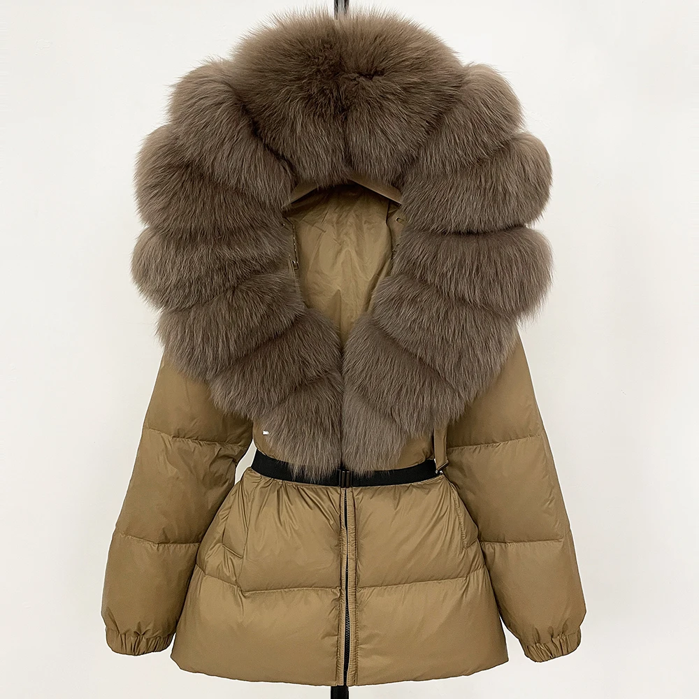 OFTBUY 2025 Jaket Musim Dingin Wanita Jaket Tebal Berbulu Asli Bulu Rubah dengan Tudung Hangat 90% Bulu Angsa Putih Mantel Wanita Parka Tahan Air