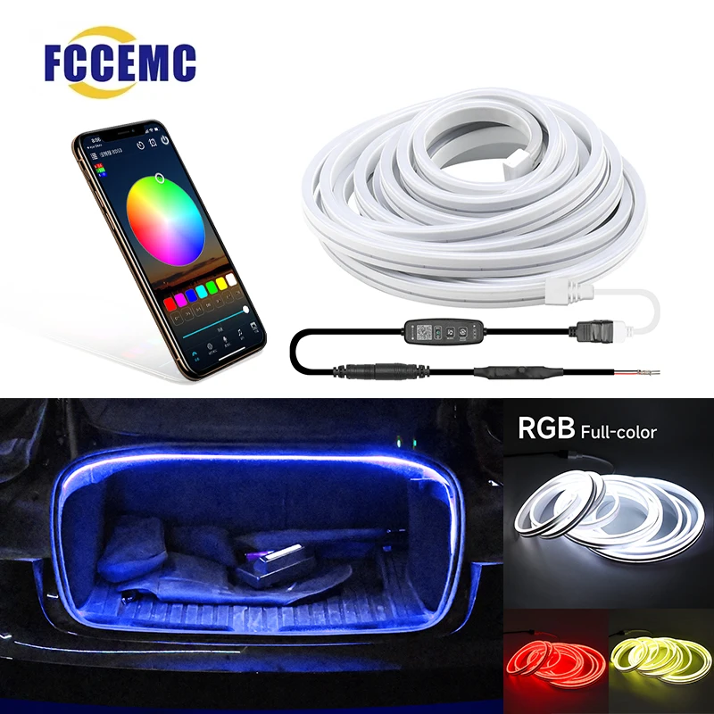 

RGB 5M Car Rear Trunk Brighten LED Strip Multifunctional for Waterproof Flexible Light APP control connector Plug & Play 12V