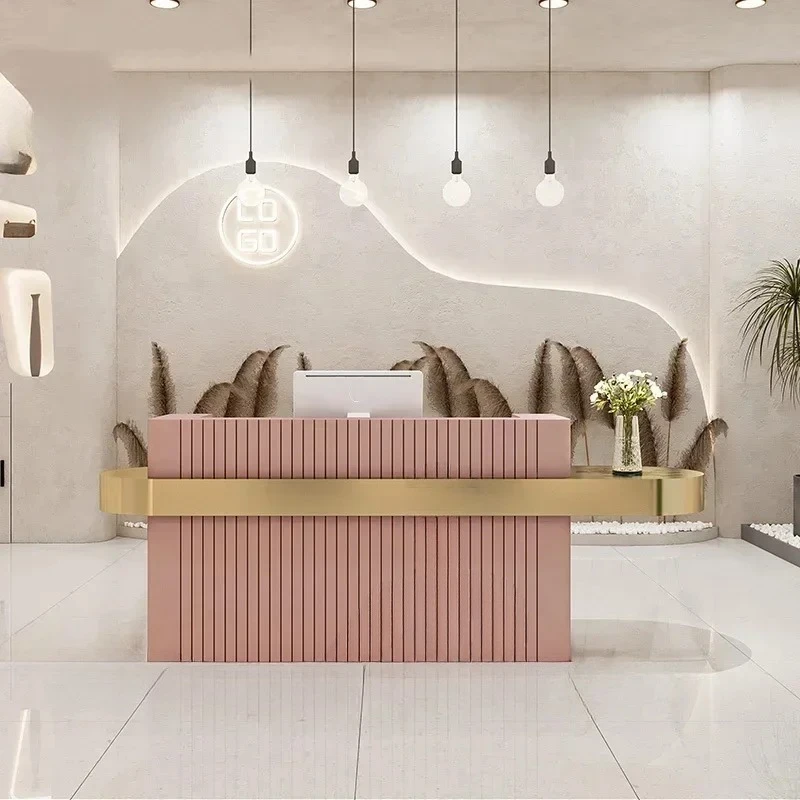 & Modern Stainless Steel Reception Desks for Beauty Salon Light Luxury Reception Counter Creative Front Desk Clothing Bar Counte