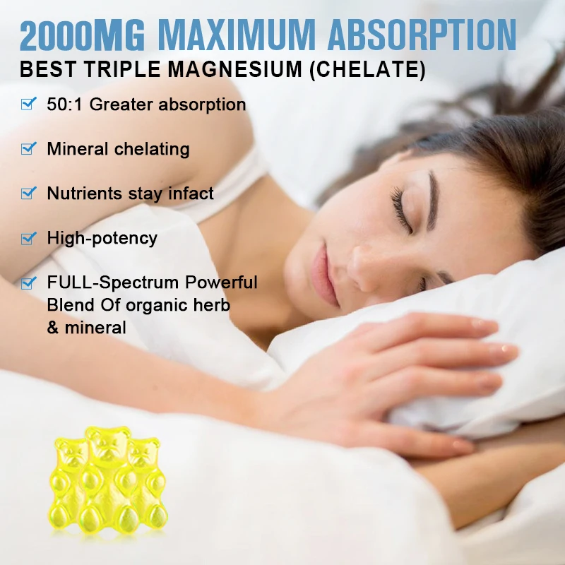 Magnesium Gummies, L-Threonate + Glycinate + Taurate Super Absorbable Magnesium, , Enhances Memory, Focus and Overall Cognition