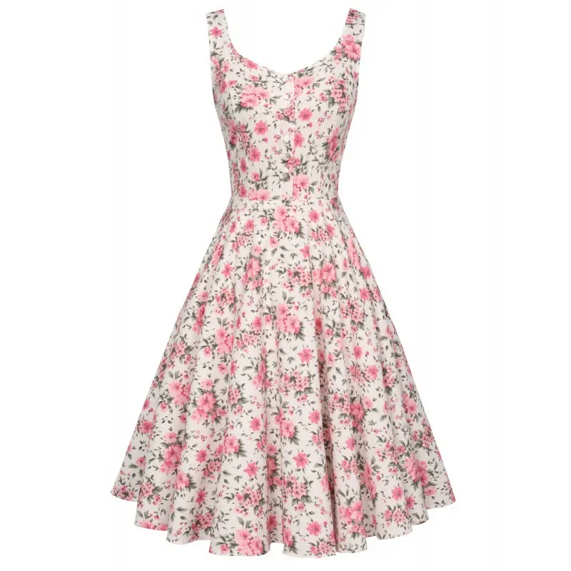 European Cross-Border Hot Selling 1950 Vintage Fashionable Dress Floral Printing A- Line Wide Hem Sleeveless Tank Dress