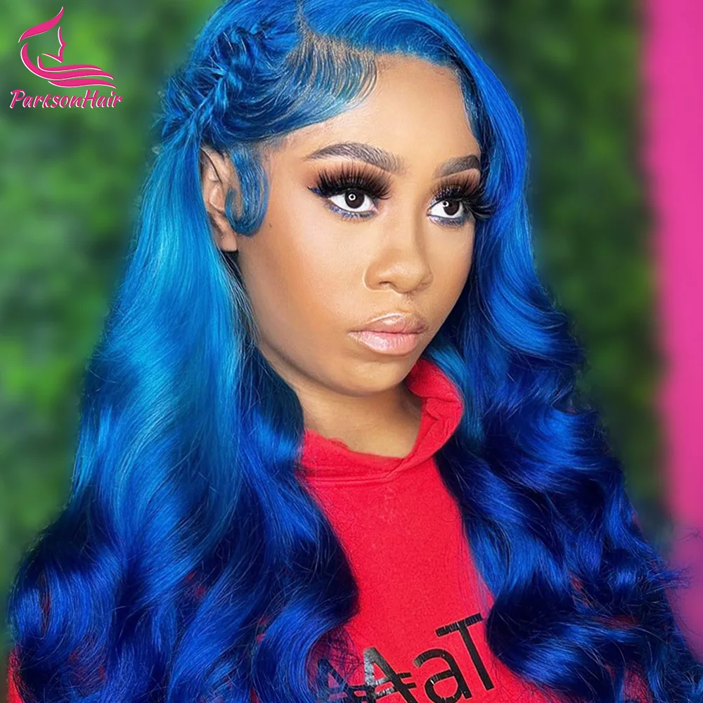 Perruque Lace Front Wig naturelle Remy colorée-At Wave, 13x4 HD, balayage bleu, 13x6, 613 de densité, perruque pour femmes africaines